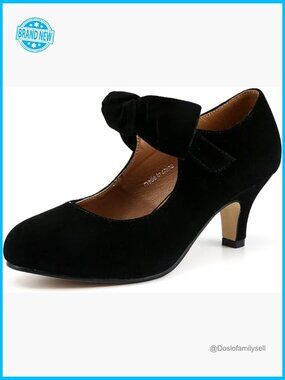 Bow Heels Mary Jane Kitten Heel Pumps Round Toe Low Heels Ankle Strap Wedding